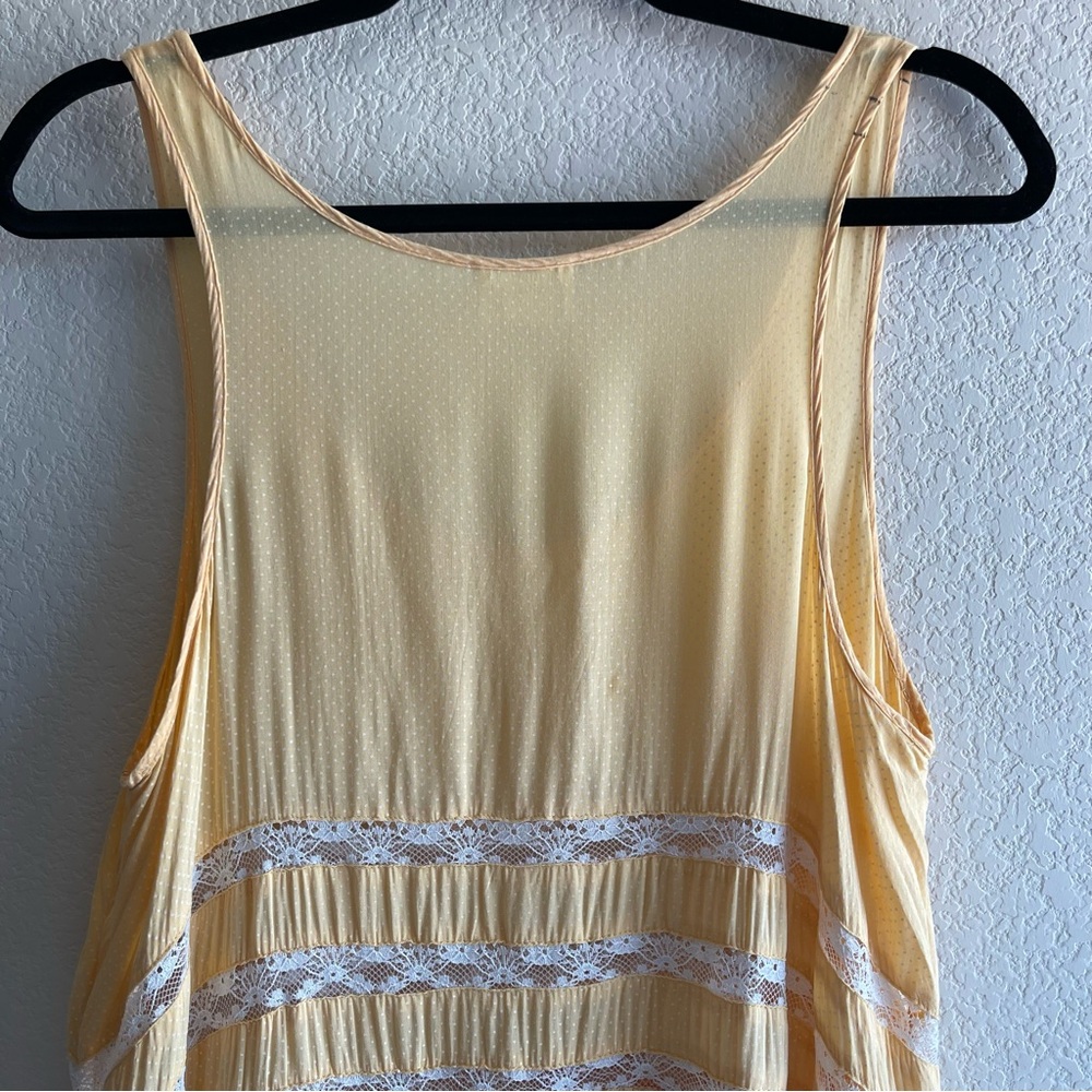 ✨Free People Intimately | Lemon Yellow Voile and Lace Trapeze Slip Dress - Picture 10 of 16